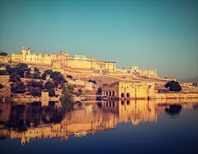 Vintage retro hipster style image of Famous Rajasthan landmark