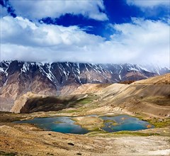 Mountain lakes in Spiti Valley in Himalayas. Himachal Pradesh