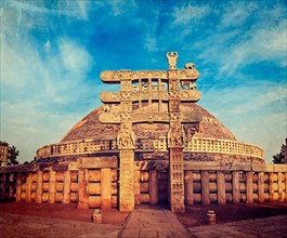 Vintage retro hipster style travel image of Great Stupa