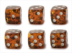 Dice with different numbers set isolated on white