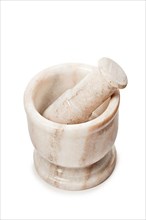 Marble mortar and pestle isolated on white background