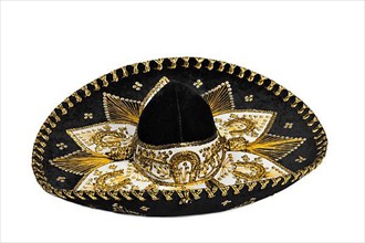 Black mexican sombrero from Mexico isolated on white background