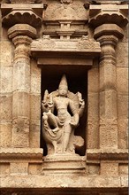 Indian deity Muruga statue. Bas reliefes in Hindu temple. Arunachaleswar Temple. Tiruvannamalai