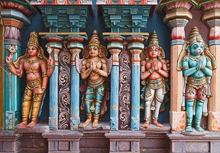 Hanuman statues in Hindu Temple. Sri Ranganathaswamy Temple. Tiruchirappalli
