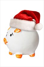 Piggy bank in Santa hat