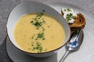 Potato soup with toasted bread