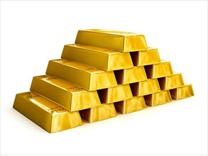 Gold bars pyramid isolated