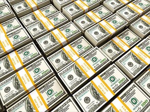 Background of rows of US dollars bundles