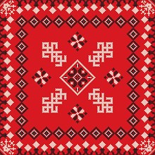 Decorative repeating pattern inspired by traditional Russian embroidery