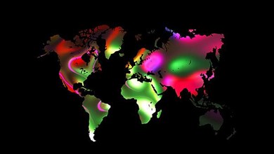 Colourful world map on black background