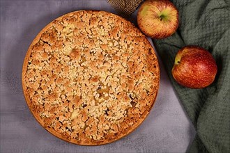 Traditional European apple pie with topping crumbles called 'Streusel'