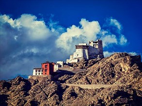 Vintage retro effect filtered hipster style image of Namgyal Tsemo gompa and fort. Leh
