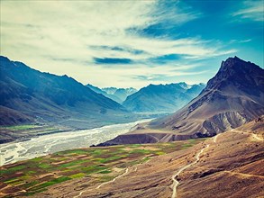 Vintage retro effect filtered hipster style image of Spiti valley and Spiti river in Himalayas. Spiti valley