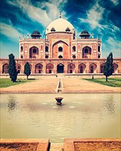 Vintage retro effect filtered hipster style image of famous tourist indian landmark Humayun's Tomb. Delhi