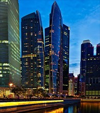 Singapore downtown business center skyscrapers in evening