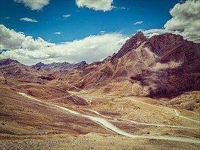 Vintage retro effect filtered hipster style image of famous Manali-Leh high altitude road road to Ladakh in Indian Himalayas. Ladakh