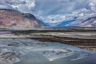 Nubra valley and Nubra river in Himalayas. Ladakh