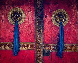 Vintage retro effect filtered hipster style image of gate of Spituk Gompa