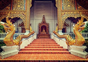 Vintage retro effect filtered hipster style image of Wihan Luang buddhits temple in Wat Phra Singh