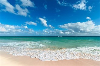 Beautiful beach and waves of Caribean Sea. Riviera Maya