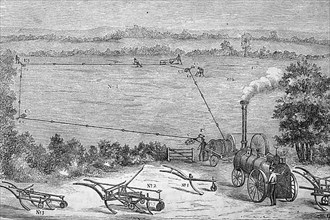 A steam plough is a steam-powered plough. It was invented in the mid-19th century and was a first step towards mechanising soil cultivation in agriculture