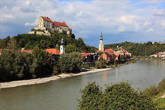 Panorama of the old town with the Salzach river and castle