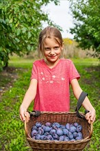 Girl holding a basket of plums