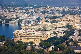Aerial view of City Palace. and lake Pichola