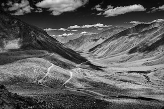 Himalayan valley landscape with road near Kunzum La pass