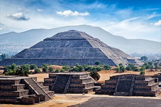 Panorama of Pyramid of the Sun. Teotihuacan. Mexico. View from the Pyramid of the Moon