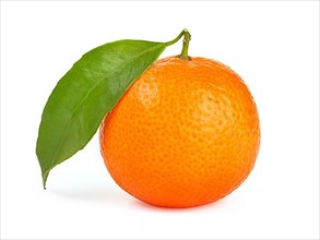 Orange tangerine with leaf isolated on white background