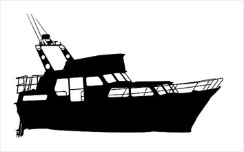 Motor yacht silhouette over white background