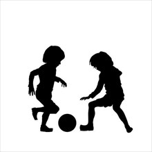Vector silhouette of children playing soccer