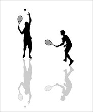 Tennis players silhouettes over white background