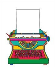 Colored typewriter vector over white background