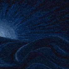 Mosaic art vector background with moon and waves