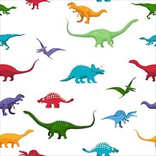 Vector cartoon seamless pattern with dinosaurus over white