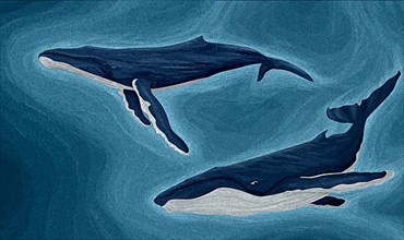 Humpback whales mosaic art