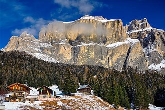 Riffuggio and restaurant in the Dolomites mountains in winter