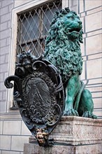 Bavarian lion statue at Munich Alte Residenz palace in Odeonplatz. Munich
