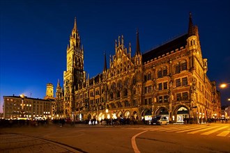 Marienplatz central square illuminated at night with New Town Hall
