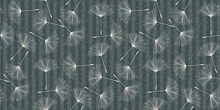 Soft gray background pattern with dandelion seeds. All over print vector pattern for design
