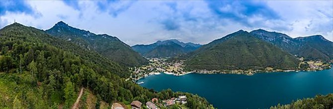 A 180 degree view of lake Ledro in the province of Trento Italy