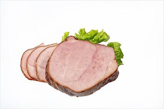 Smoked beef and greenery on an isolated studio background