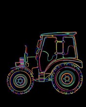 Vector illustration of colorful funky tractor over black