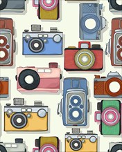 Retro style photograhic camera pattern in colors