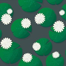 Water Lily seamless vector pattern floating over white background