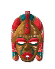 Watercolor style drawing of a tribal mask against white background