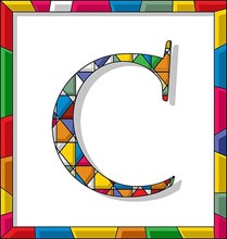 Stained glass letter C over white background