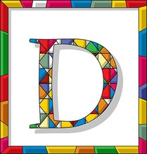 Stained glass letter D over white background
